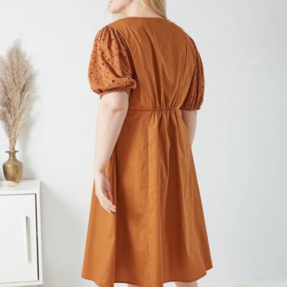 Ava Viv Eyelet Sleeve Dress NW NWT‎ Brown Rust Orange Tan 4X - Picture 3 of 5